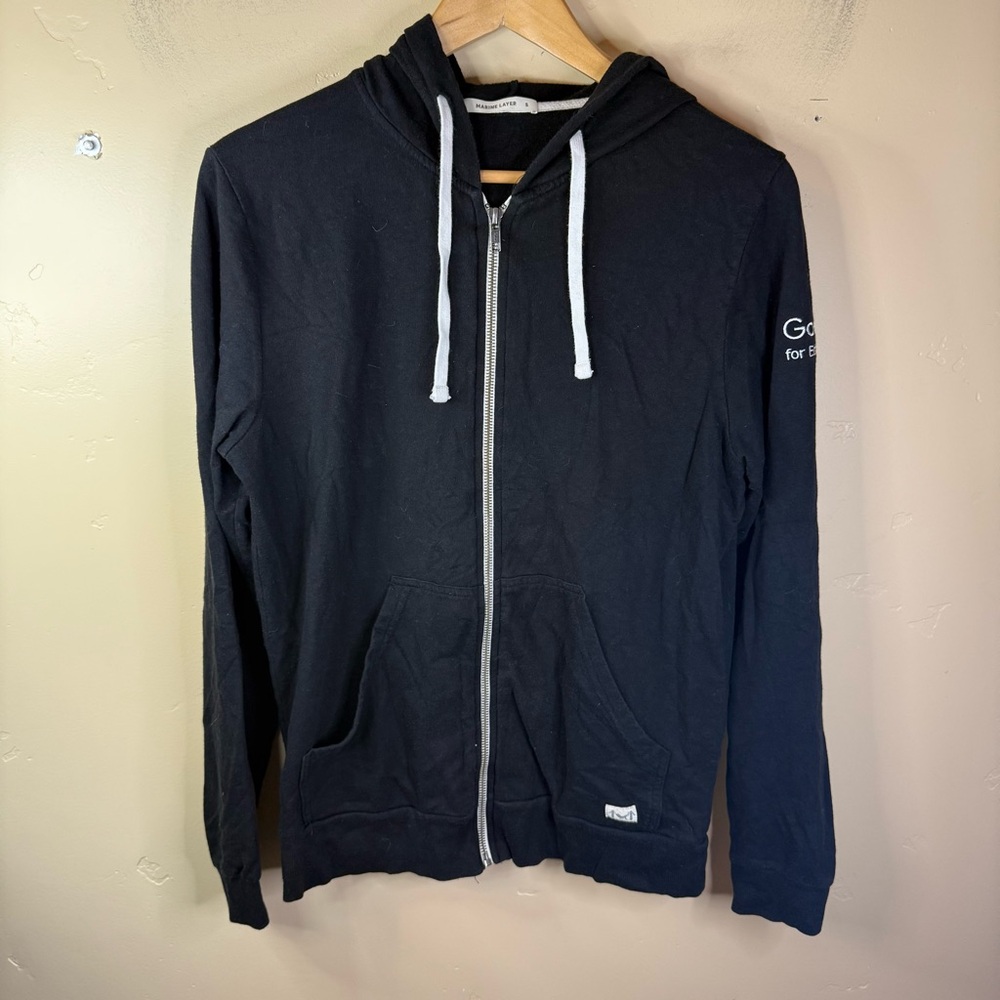 Marine Layer Full Zip Hoodie Size Small Black Google Logo Comfy Casual